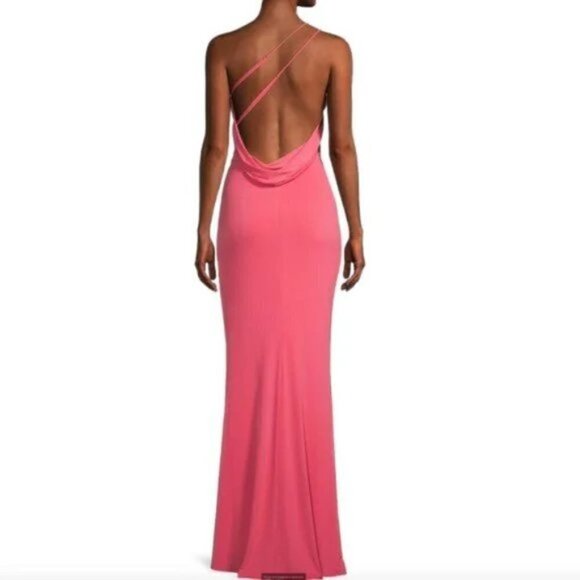 KATIE MAY Winnipeg One Shoulder Ruched Knit Gown in Coral Size Large - Picture 10 of 10